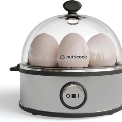 NutriCook Rapid Egg Cooker: 7 Egg Capacity Electric Egg Cooker for Boiled Eggs, Poached Eggs, Scrambled Eggs, or Omelettes with Auto Shut Off Feature - Silver